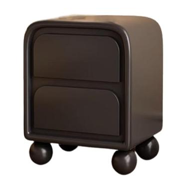 Imagem de Mesa de cabeceira grande de madeira maciça em formato oval com 2 gavetas de armazenamento, moldura resistente para pequenos espaços, móveis de cabeceira