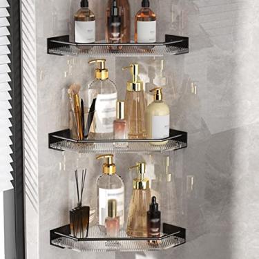 Imagem de Suporte de chuveiro de canto para chuveiro, prateleira organizadora de chuveiro, cesta de armazenamento de chuveiro, acessórios de banheiro organizador de banheiro (cor: preto com gancho, tamanho: 3