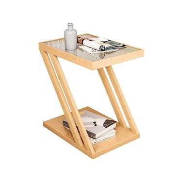 Imagem de Mesa de centro para espaço pequeno, mesa de centro de bambu, mesa de vidro, mesa lateral minimalista, mesa de chá, mesa de canto para sofá, prateleiras de 2 camadas, mesa de centro moderna para sala