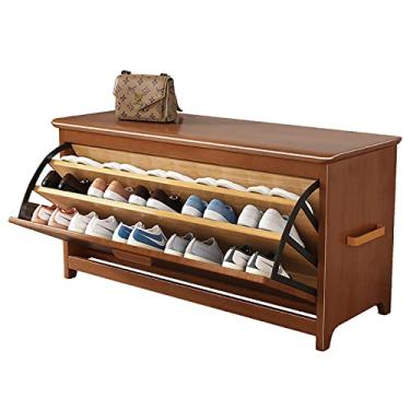 Imagem de Sapateira de 3 níveis, banco de madeira maciça, organizador de sapatos com prateleiras e gavetas, baú de armazenamento interno, banco de cabeceira para entrada, corredor, sala de estar, 100/80 x 35 x