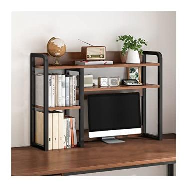 Imagem de U5GAAALPPQ9 Estante de livros simples de ferro industrial, estante de livros, prateleira de mesa de 2 camadas, organizador de armazenamento para material de escritório, maquiagem, estantes marrons