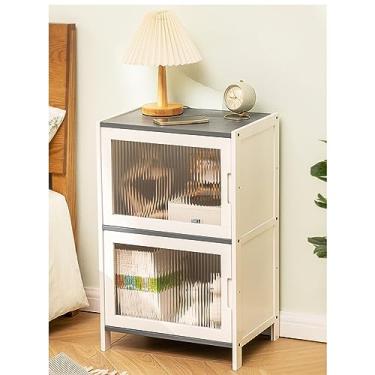 Imagem de Mesa de cabeceira, prateleira de cabeceira, armário de armazenamento de madeira maciça, armário de armazenamento de quarto (cor: marrom) (branco)