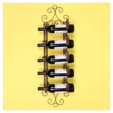 Imagem de Suporte de metal para garrafa de vinho para restaurante cozinha montado na parede 5 garrafas de vinho prateleira de vinho rústica sem necessidade de montagem para/cozinha/bar/armário marrom (marrom)
