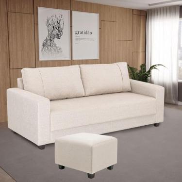 Imagem de Sofá 3 Lugares e Puff Herval Clean Linho Bege, 200 cm
