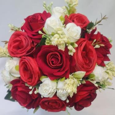 Imagem de Buquê de Noiva Artificial com Flores Coloridas para Casamento Civil ou Religioso(00525/Vermelho/Botão/Vermelho)
