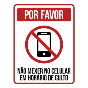 Imagem de Kit 10 Placa Favor Mexer No Celular Horário Culto 36X46