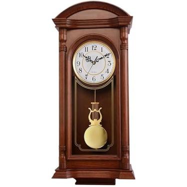 Imagem de Relógio de parede com pêndulo, bateria operada, relógio de parede de madeira silencioso, 50 cm, movimento de cinco tons, movimento de 14 campainhas duplas