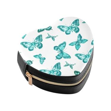 Imagem de Burbuja Mini caixa de joias em forma de coração borboleta azul-petróleo para mulheres e meninas, estojo portátil organizador de armazenamento para brincos, anéis, colares, pulseiras