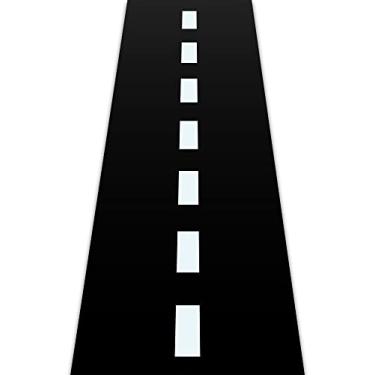 Imagem de Pista de corrida de piso preto corredor decoração de festa tapete de estrada caminho de mesa de corrida longa carro toalha de mesa arrasto para carros suprimentos de festa de aniversário jogos de passarela esporte (estilo fresco, 5 pés x 0,6 m)