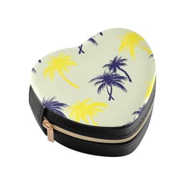 Imagem de Burbuja Caixa de joias com palmeiras em formato de coração bege, mini estojo de viagem para mulheres e meninas, organizador portátil de armazenamento para brincos, anéis, colares e pulseiras