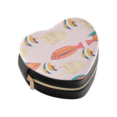 Imagem de Burbuja Mini caixa de joias em forma de coração de peixes coloridos para mulheres e meninas, estojo portátil organizador de armazenamento para brincos, anéis, colares e pulseiras