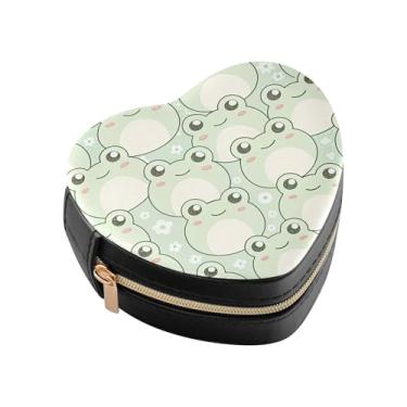 Imagem de Burbuja Linda caixa de joias em forma de coração de sapo mini estojo de joias de viagem para mulheres e meninas, estojo portátil organizador de armazenamento para brincos, anéis, colares e pulseiras