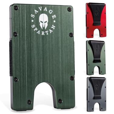 Imagem de Carteira tática Savage Spartan | Carteira fina minimalista com bloqueio de RFID e suporte de cartão de crédito de metal com clipe de dinheiro para homens (verde militar)