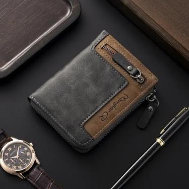 Imagem de Carteira masculina com zíper, porta-cartão de crédito comercial com bolso seguro com zíper, carteira de grande capacidade para homens com janela para identidade, Preto, Tendência