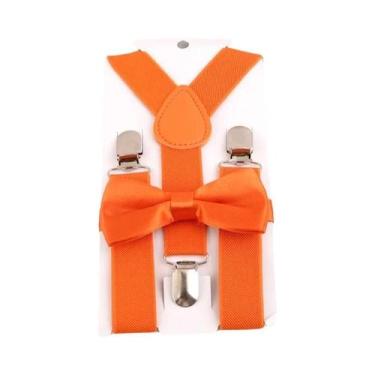 Imagem de Conjunto De Gravata Borboleta Infantil De Cor Sólida Com Suspensórios 