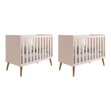 Imagem de Kit Gêmeos Berço Americano Isis Rosa - Reller Móveis Rosa