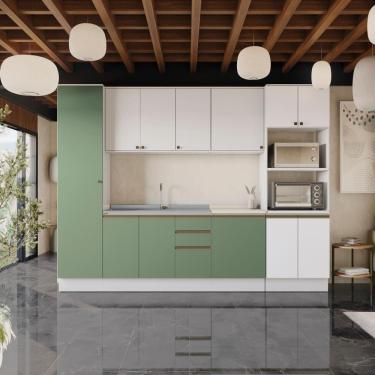 Imagem de Cozinha Modulada Celeste Kappesberg 100% MDF Branco/Verde 7 Peças