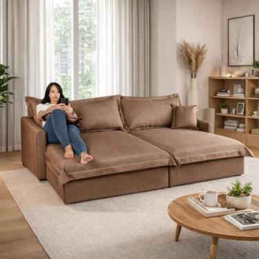 Imagem de Sofá Bali Living Retrátil com Almofadas Soltas 2,20 em Linho Cor: Marr