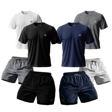 Imagem de Kit 4 Camisetas Dry Academia E 4 Shorts Tactel Treino Praia P Ao Plus Básico-Masculino