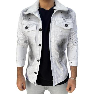 Imagem de Jaqueta Slim Branca C/ Respingos Pelinho Na Gola Masculina-Masculino