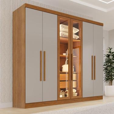 Imagem de Guarda-roupa Casal Reflecta com Led 06 Portas 02 Gavetas França Cinamomo/Off-White