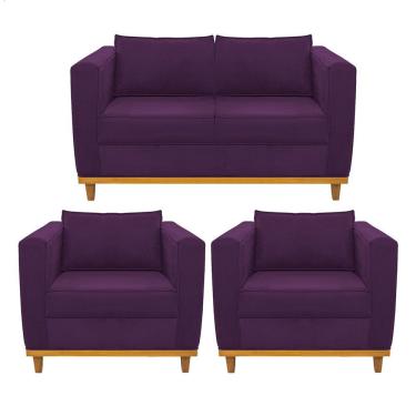 Imagem de Kit Sofá 2 Lugares E 2 Poltronas Europa Suede Roxo