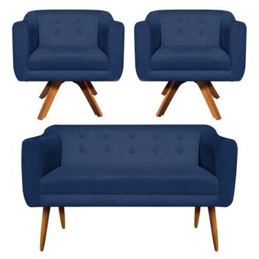 Imagem de Kit 01 Namoradeira E 02 Poltronas Julia Suede Azul Marinho