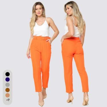 Imagem de Calça Feminina Clochard Alfaiataria Com Cinto Forrado - Toque, Laranja