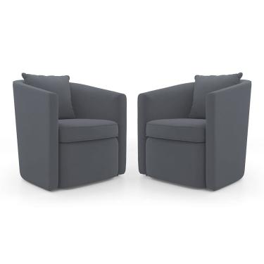 Imagem de Kit 02 Poltronas Decorativas Sala de Estar Aimê Suede Cinza - Abmaza