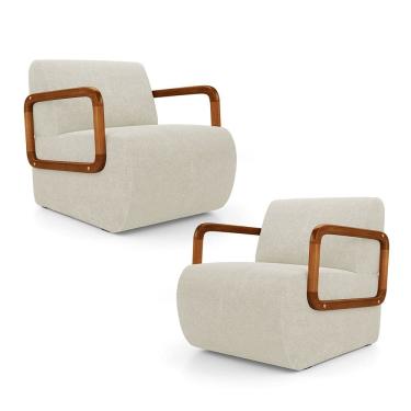 Imagem de Kit 02 Poltronas Decorativas Orgânica Living Kavya Bouclê Off White - Abmaza
