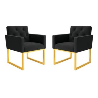 Imagem de Kit 2 Poltronas Decorativas Reforçada Recepção Base Ferro - Móveis Maf