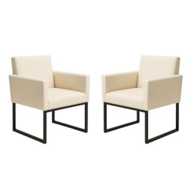 Imagem de Kit 2 Poltronas Reforçada Para Recepção Base Metálica Preto - Móveis M