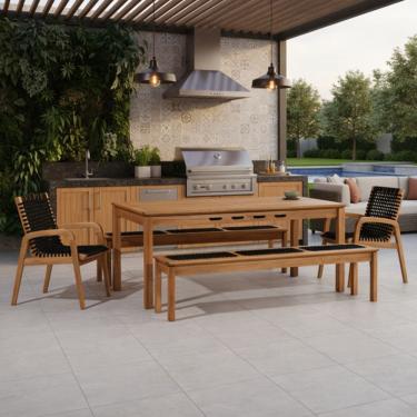 Imagem de Mesa de Jantar Com 02 Bancos de Madeira e 02 Cadeiras com Braço Trammare C07 Corda Preta - Lyam Decor