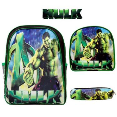 Imagem de Kit Mochila Masculina Escolar Juvenil Hulk Vingadores Marvel - TOYS 2U