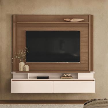 Imagem de Painel Para TV 65 Pol com Bancada Suspensa 181cm Áquila B01 Castanho Off White - Lyam D...