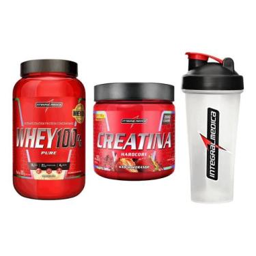 Imagem de Kit Whey 100% 900g + Creatina Morango + Coqueteleira 600ml IM - Integr