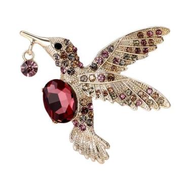 Imagem de Broche Unissex Feminino De Beija-flor Com Strass, Alfinete De Vidro Em
