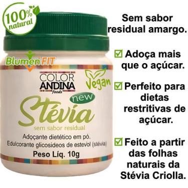 Imagem de Adoçante Natural de Stévia em Pó 10g Color Andina  Sem Sabor Residual 
