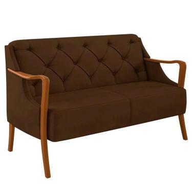Imagem de Poltrona Namoradeira Hand G45 Decorativa 2 Lugares para Sala de Estar Veludo Marrom com Braços em Madeira Gran Belo
