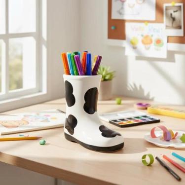Imagem de Enfeite Decorativo Porta Caneta ou vaso Bota com Manchas - Decore Casa