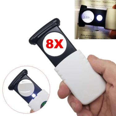 Imagem de Lupa De Bolso Portátil Ampliação 8x Lente 33mm Luz Led Leitura E Uso G