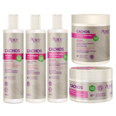 Imagem de Kit Apice Cachos 5 Itens Tratamento Capilar Completo Cabelo Vegano Hig
