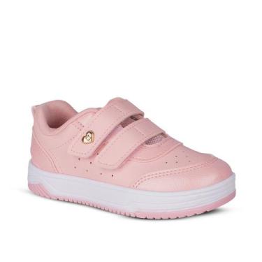 Imagem de Tênis Infantil Menina Kidy Happy Nude Com tiras autocolantes Duplo Con