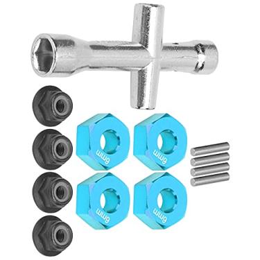 Imagem de Adaptador de cubo sextavado de roda de 12 mm, peças de atualização de carro 1/10 porcas de travamento Conjunto de chave cruzada Adaptador de cubo de roda de 12 mm para carro 1/10 RC(azul)