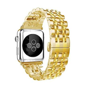 Imagem de Pulseira Metal 7 Elos LTIMPORTS, compativel com Apple Watch 46mm Series 11/10, 45mm Series 9/8/7, 44mm Series 6/5/4/SE, 42mm Series 3/2/1 e Apple Watch Ultra 49mm 3/2/1 (Dourado)