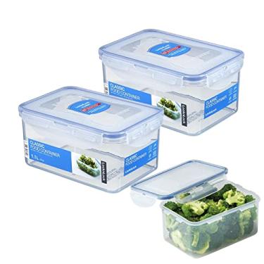 Imagem de Kit 2 Potes hermético multiuso vasilha frutas legumes molhos tampa 4 travas Lock&Lock 1100mL