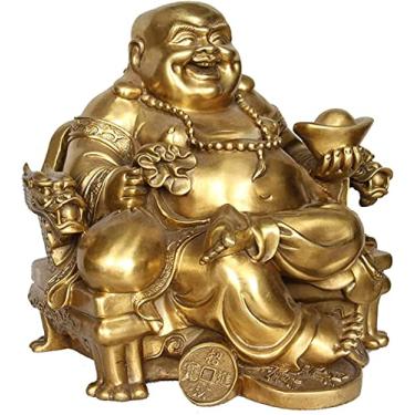 Imagem de Estátua Feng Shui Rindo Buda, Decoração de escultura de Buda Maitreya na cadeira, atração de riqueza e boa sorte, presente, latão, 11 * 13cm