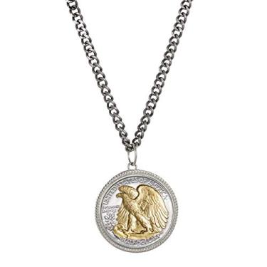 Imagem de Colar de corrente de freio masculino com pingente de prata Walking Liberty Reverse Eagle Half Dollar | Moeda genuína dos Estados Unidos com mais de 70 anos | Acessórios masculinos, Metal