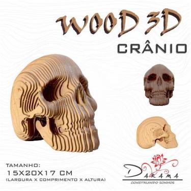 Imagem de Quebra Cabeças 3D Cabeça Enfeite Cranio Busto Mdf 3mm Natural - Daram