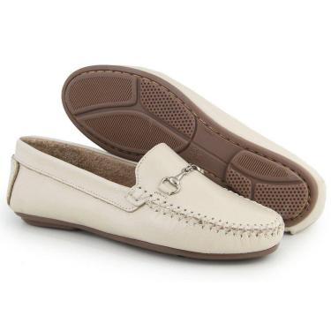 Imagem de Mocassim Feminino Couro Casual Confortável Solado Reto